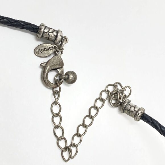 CHICO'S Necklace Concentric Open Irregular Round Textured Silver Tone Black Cord - Picture 4 of 7